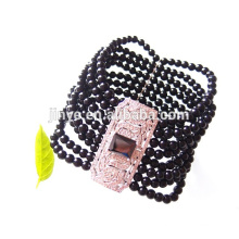 Fashion Bling Chunky Elastic Black Onyx Statement Bracelet